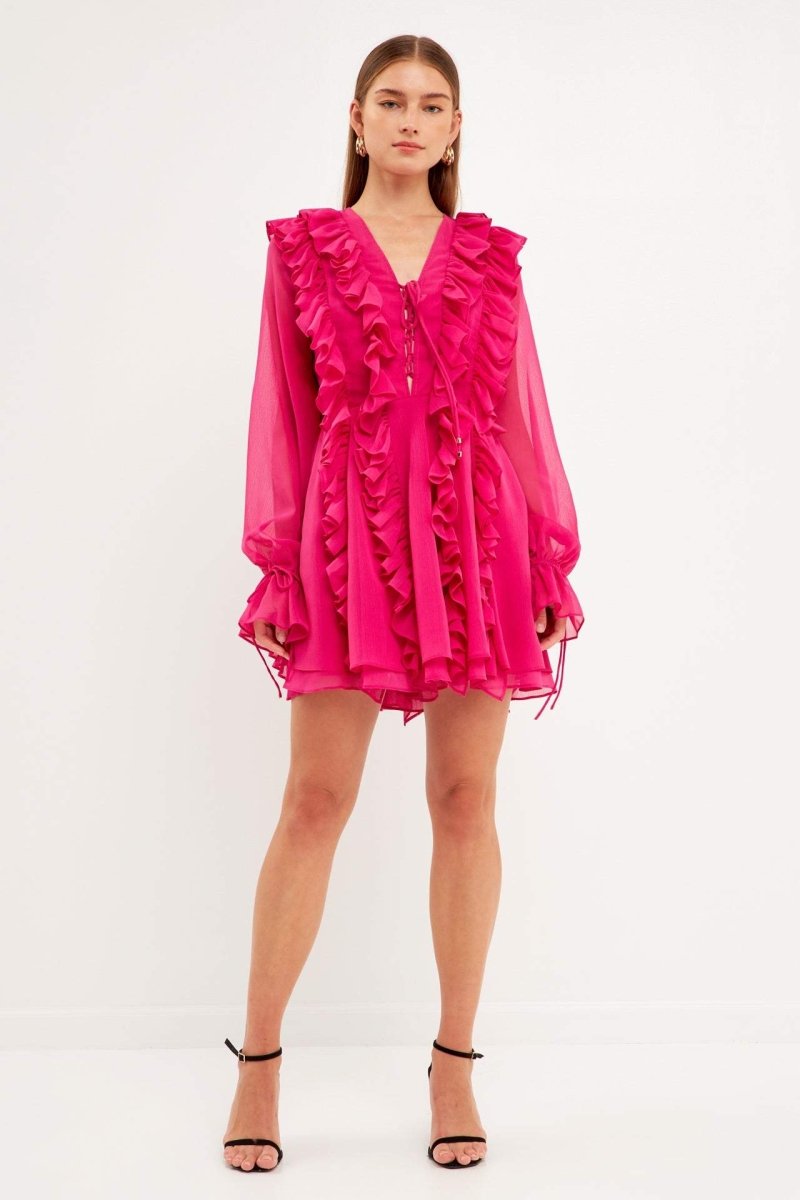 Rosalind Ruffle Tiered Lace Up A-line Mini Dress