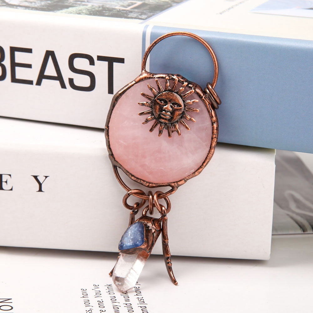 Rose Quartz Clear Quartz Kyanite Pendant 4 Inch