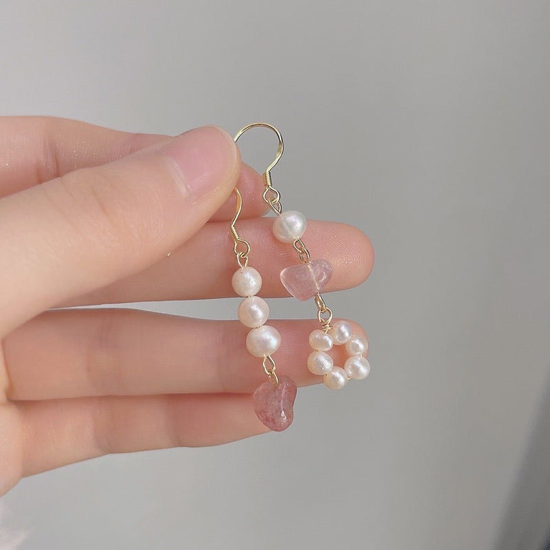 [] Rose Quartz Pearl Earrings