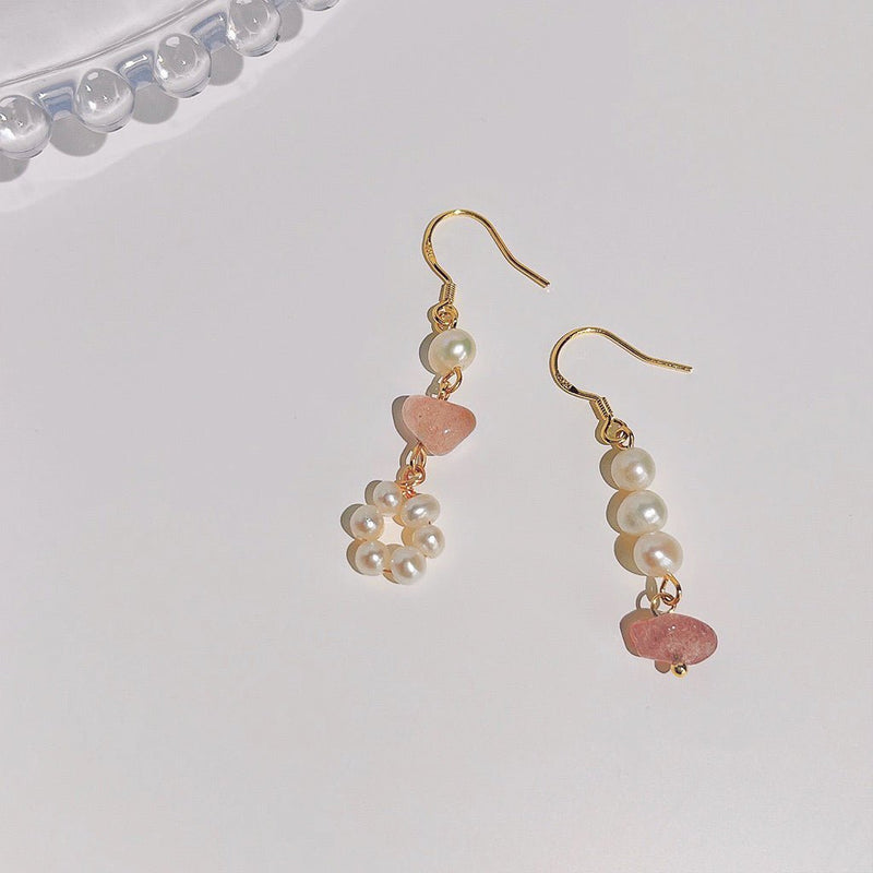 [] Rose Quartz Pearl Earrings