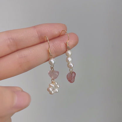 [] Rose Quartz Pearl Earrings