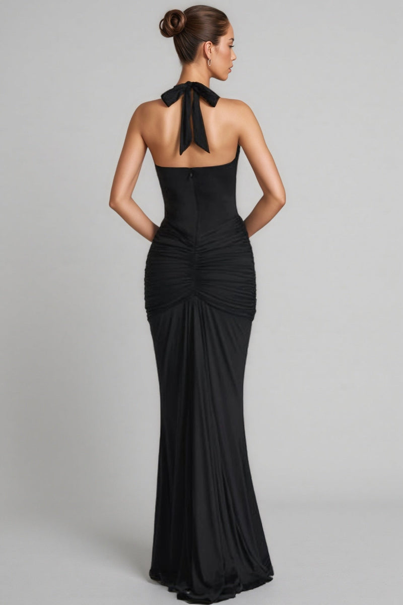 Patricia Black Deep V-neck Backless Maxi Dress