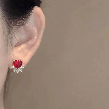 Ruby Heart Stud Earrings