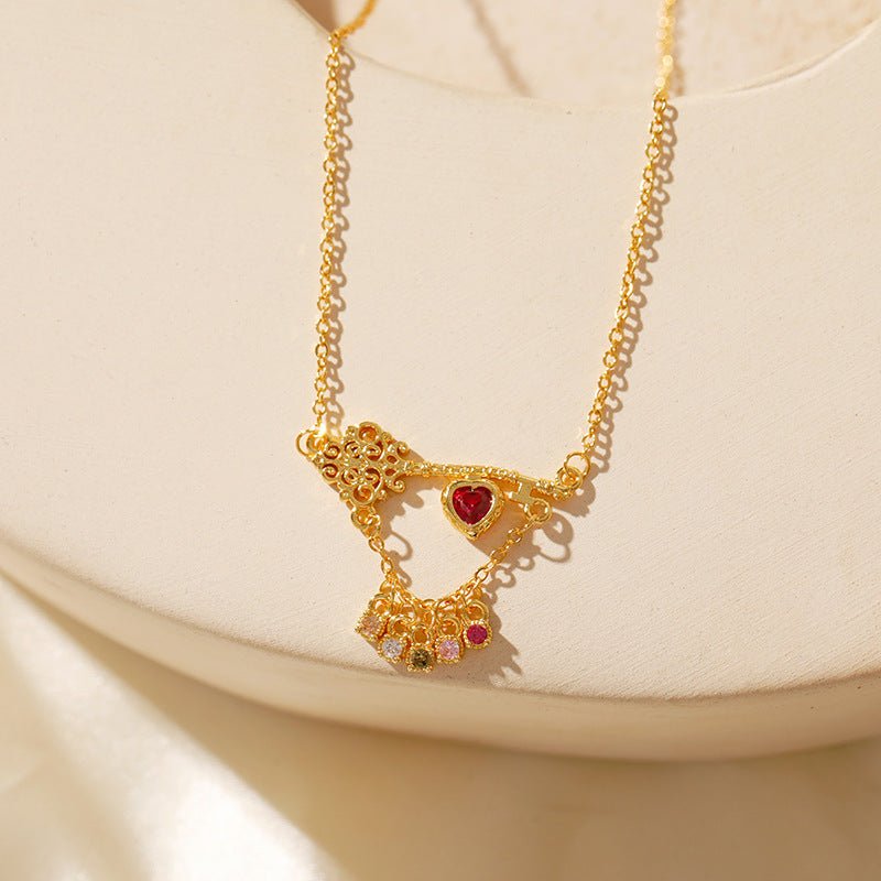 [] Ruby Heartlock Key Necklace