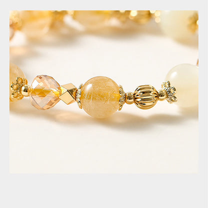 Rutilated Quartz & Moonstone Spiritual Bracelet for Courage and Wealth