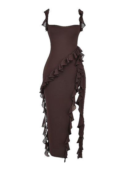 Ruffle Slit Maxi Dress