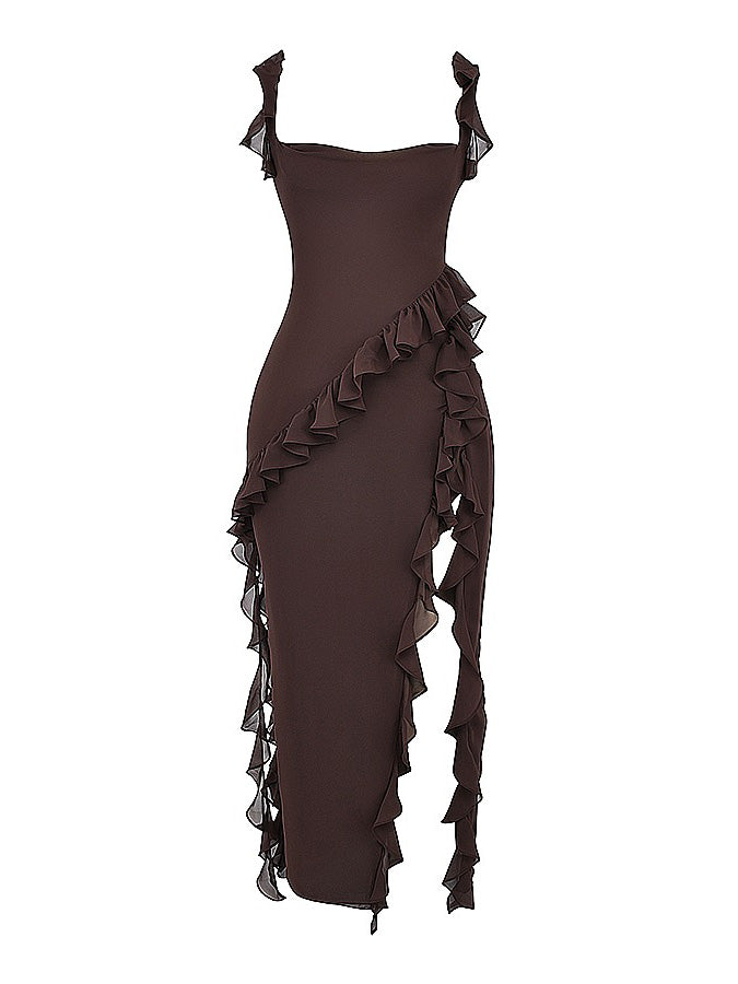 Ruffle Slit Maxi Dress