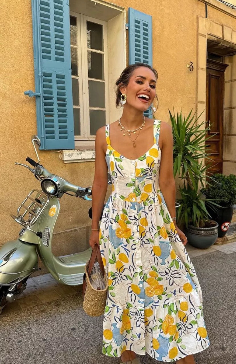 Marcelle - Lemon Printed Midi Dress