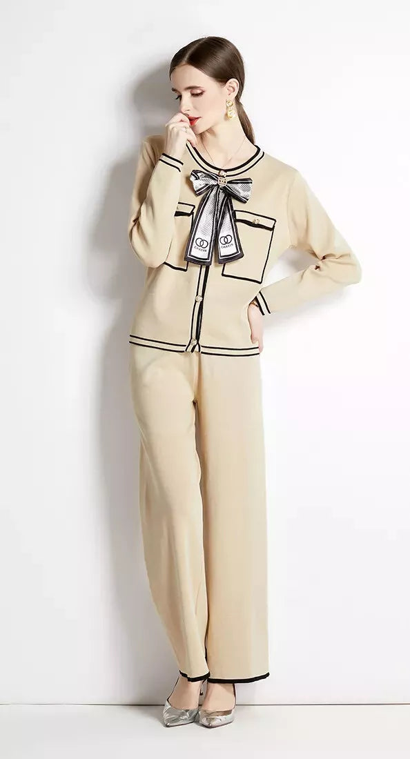 Apricot - Knitted Cardigan Two Piece Set