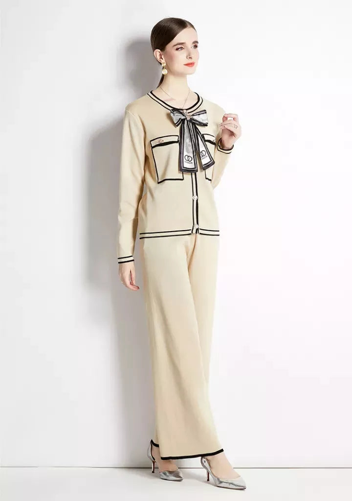 Apricot - Knitted Cardigan Two Piece Set