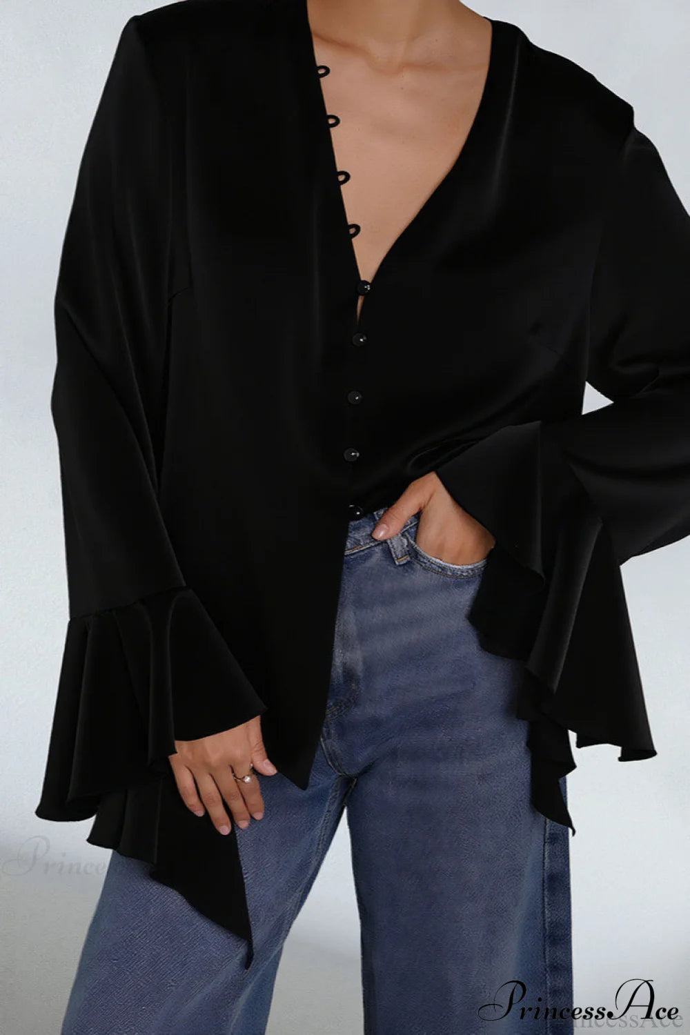 Satin Ruffled Color Blouse