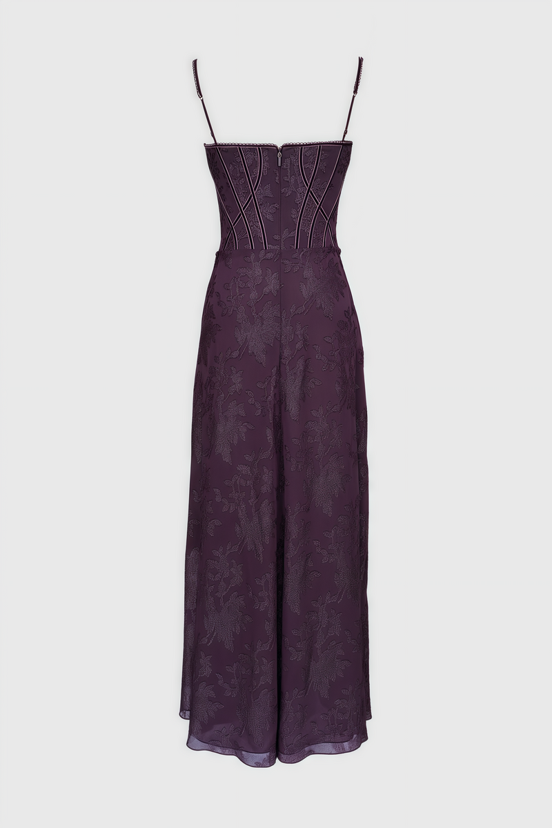 Celeste Purple Sequin Flower Lace Maxi Dress