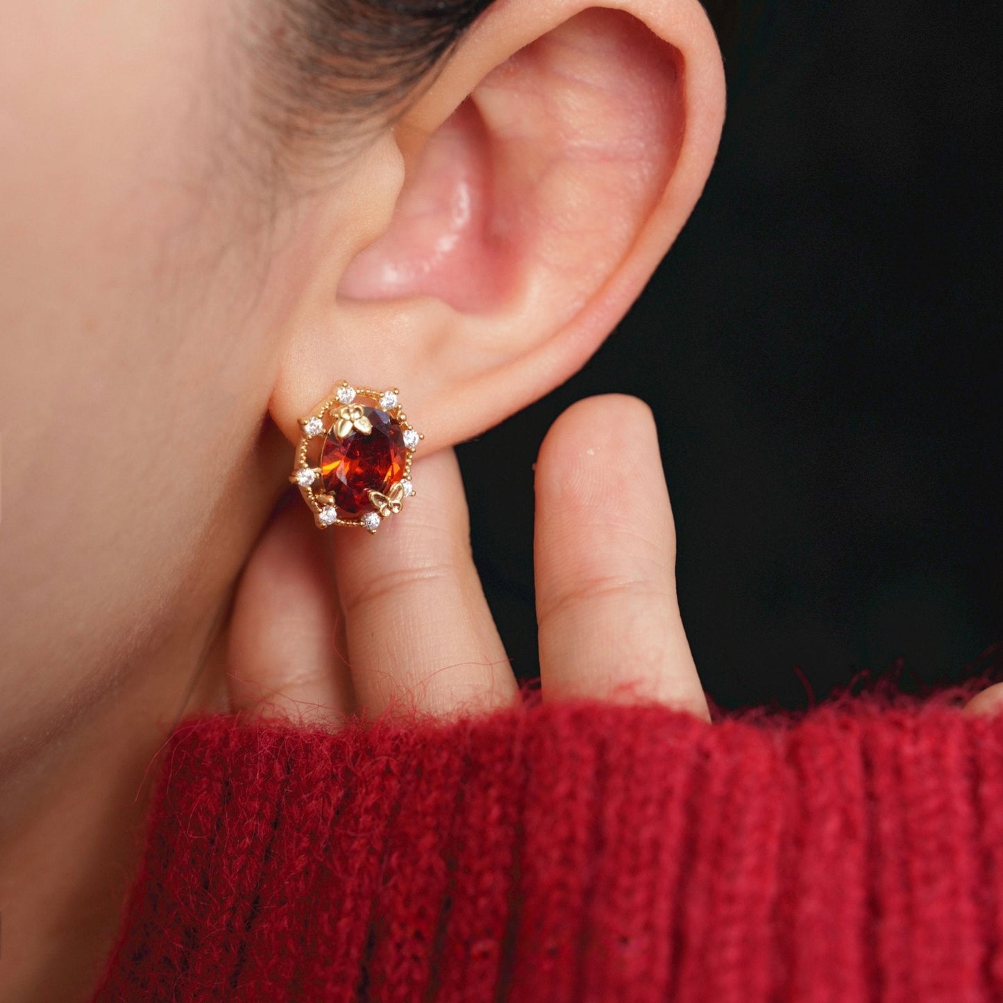 Scarlet Butterfly Stud Earrings