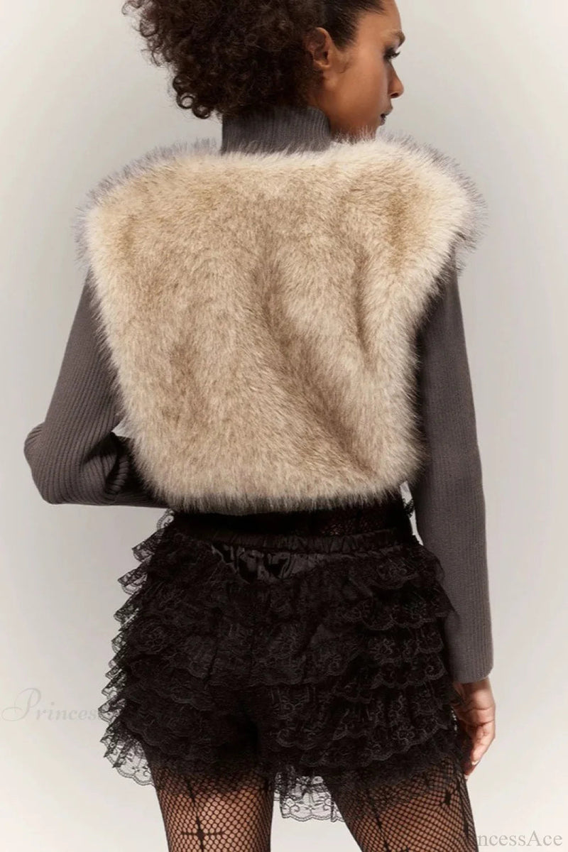 Crop Color Block Fuzzy Panel Open Front Blouse