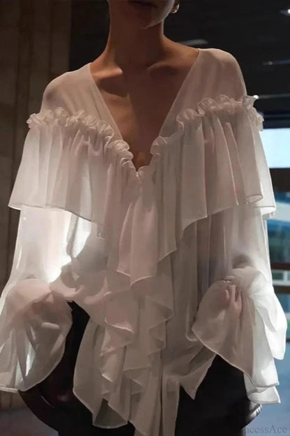 Color Batwing Off-the-shoulder Long Sleeve Blouse