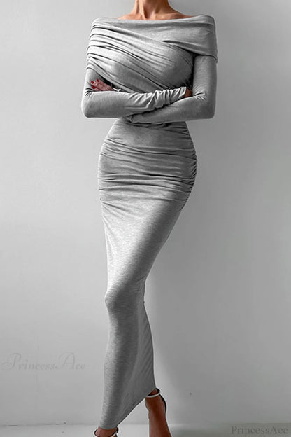 Sheath Off Shoulder Sleek Maxi Dress