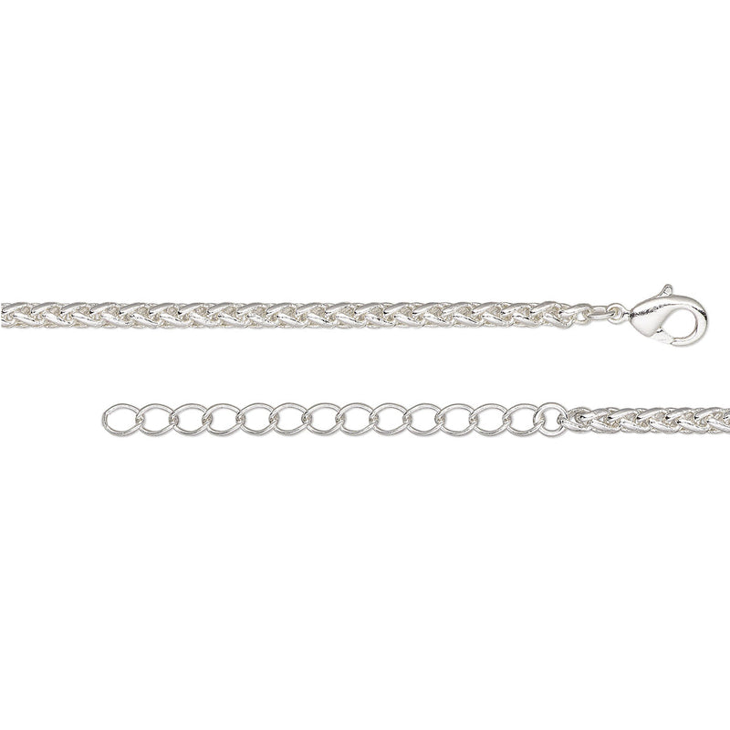 Silver 3.2mm Thick Ponytail/foxtail/wheat Weave Necklace Chain With Extender