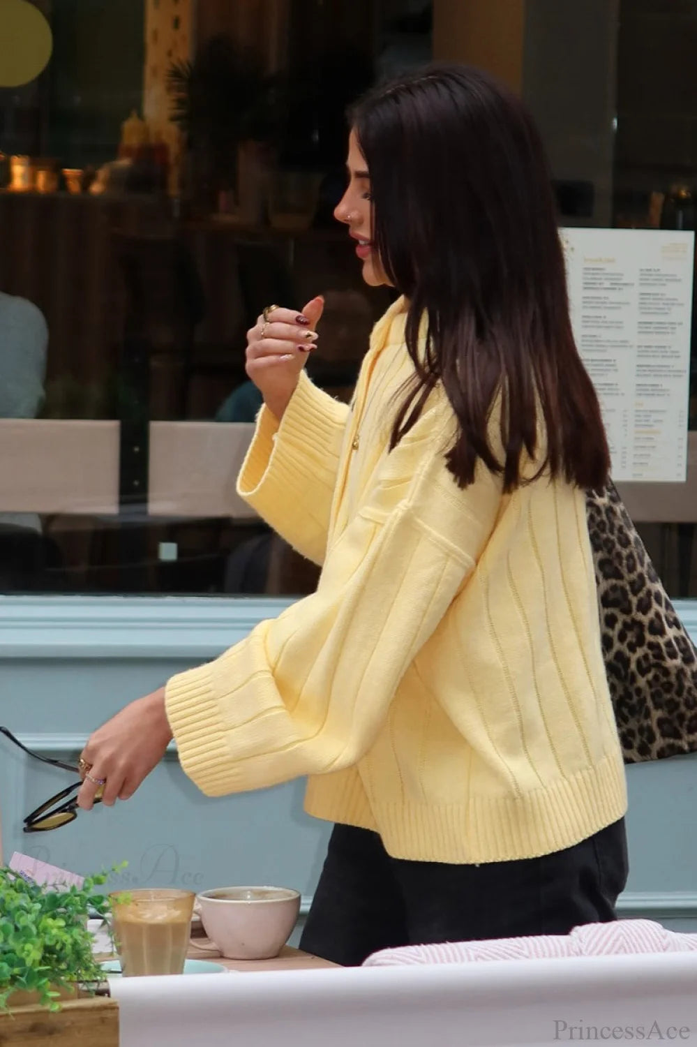 Simple Rib Crewneck Oversized Cardigan Sweater