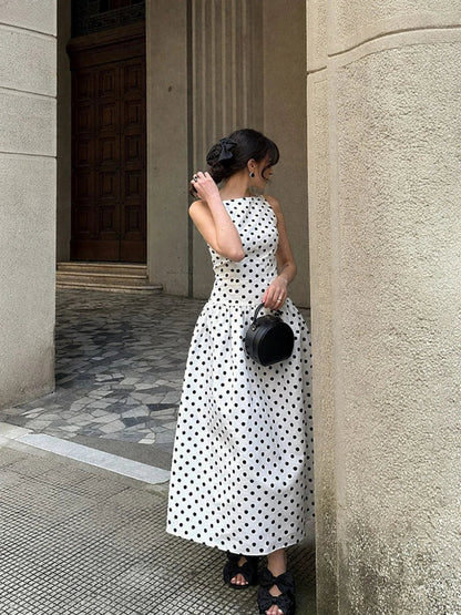 Sleeveless Polka Dot Maxi Dress