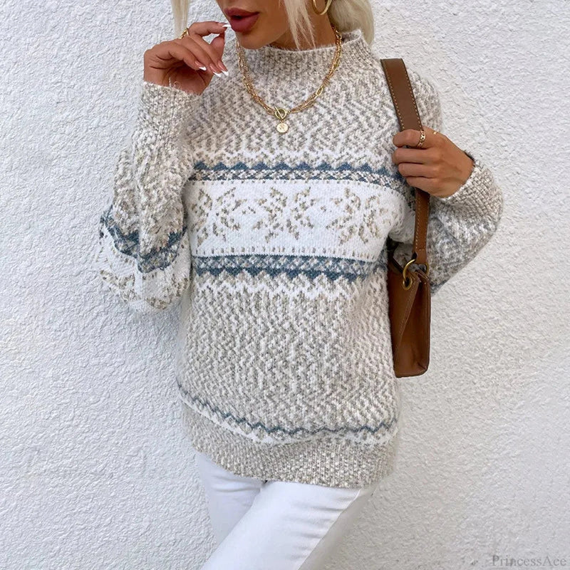 Snowflake Loose Red Long Sleeve Knitted Holiday New Year Christmas Sweater