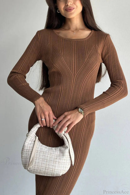 Knit Waisted Long Sleeve Maxi Dress