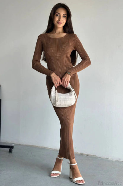 Knit Waisted Long Sleeve Maxi Dress