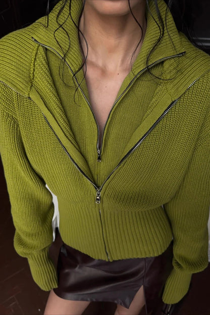 Zip Fitted Waist Fake Cardigan