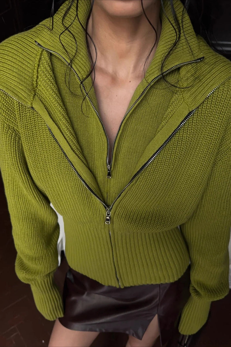 Zip Fitted Waist Fake Cardigan