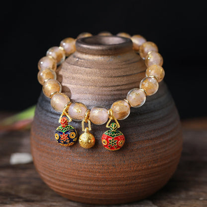 Spiritual Bracelet With Gold Swallowing Beast & Liuli Beads