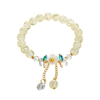 Spiritual Glass Bead Bracelet With Flower Charm for Protection