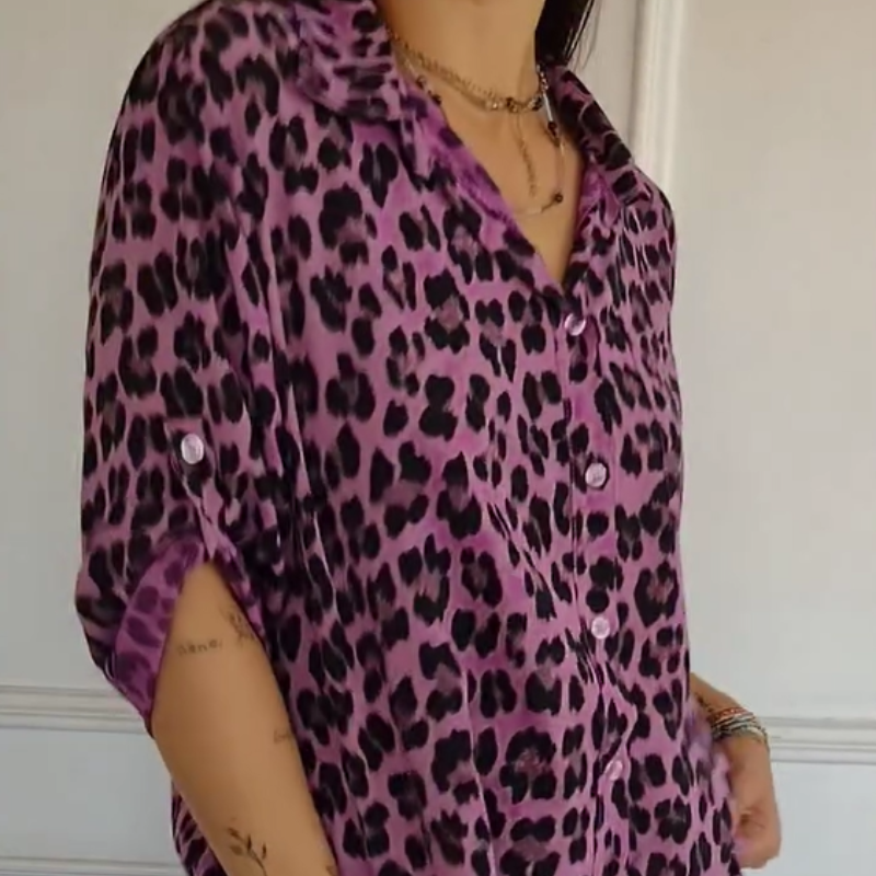 Grey - Leopard Pattern Blouse