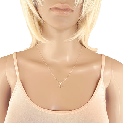 Sterling Silver Mini Star of David Pendant on Silver Cable Chain Necklace, 18"