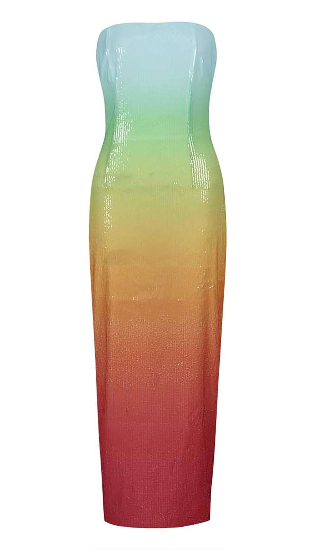 Strapless Sequin Ombre Maxi Dress in Multi-color