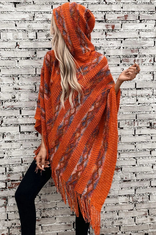 Striped Hooded Knit Tassel Relaxed Coat