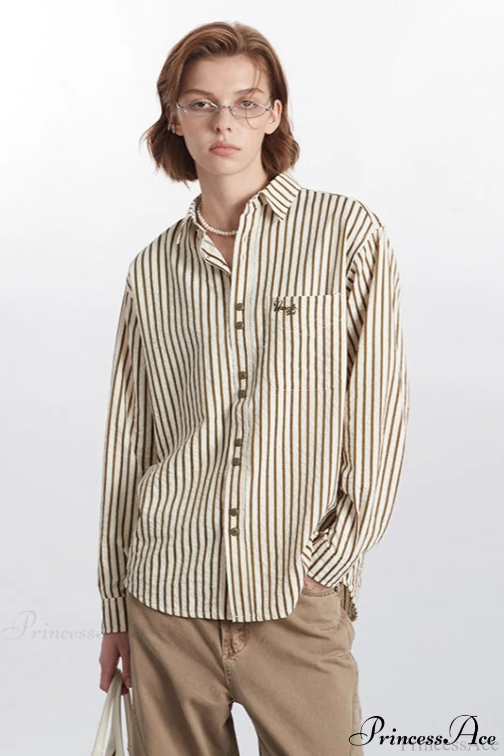 Striped Long-sleeve Retro Blouse