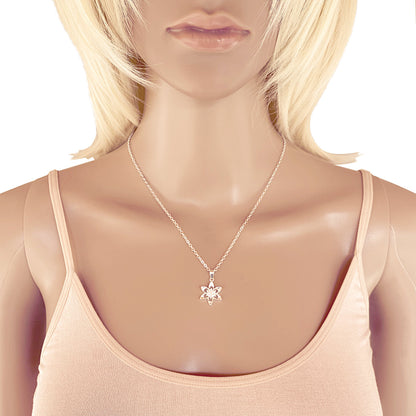 Sterling Silver Mini Cubic Zirconia Flower Pendant on Silver Cable Chain Necklace, 18" With Extender