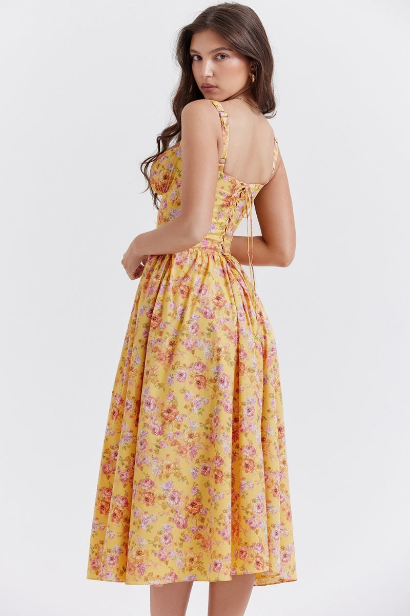 Tatiana Yellow Print Midi Dress
