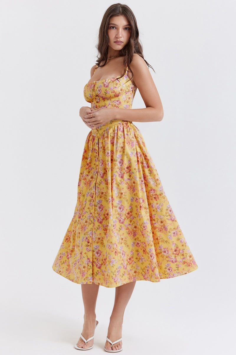 Tatiana Yellow Print Midi Dress