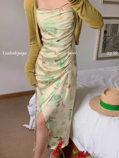 Print Ruched Midi Dress