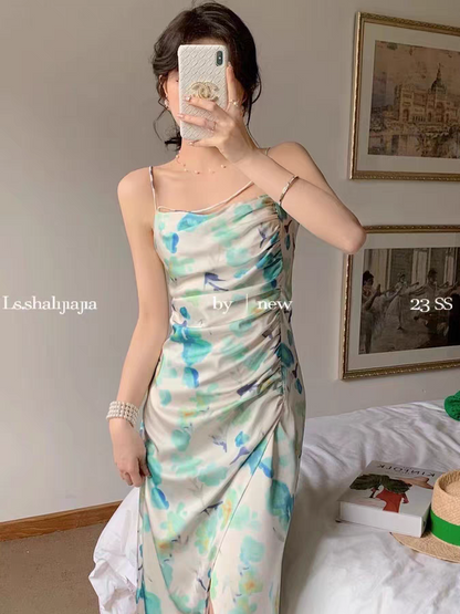 Print Ruched Midi Dress