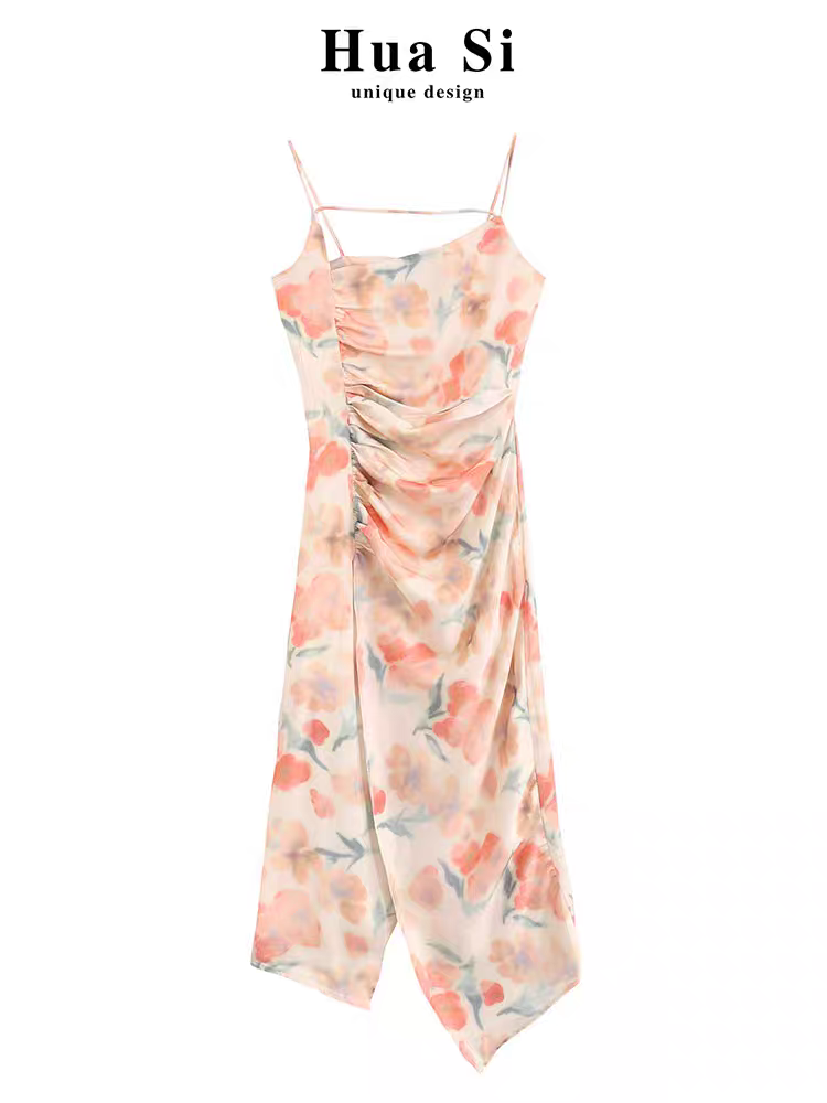 Print Ruched Midi Dress