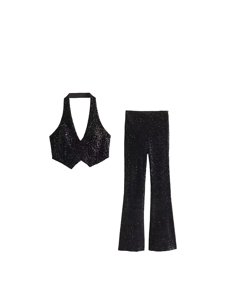 Sequins Waist Coat Top & Pants Coord Set