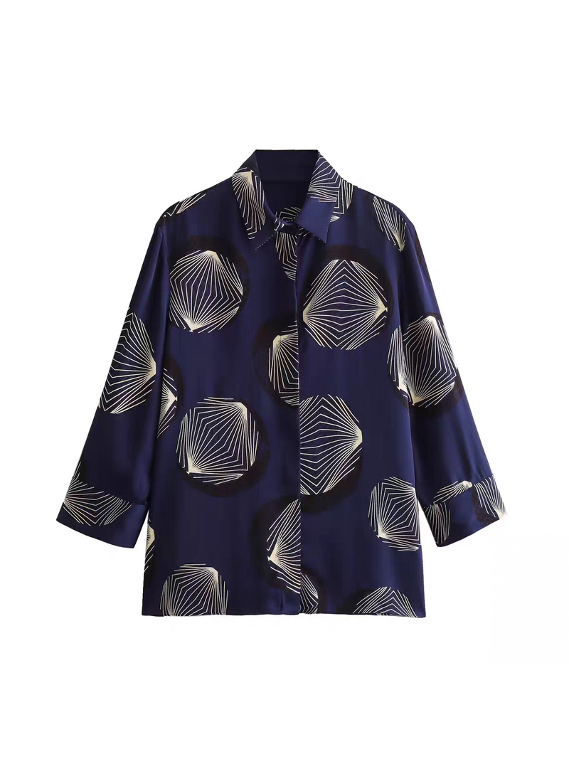 Abstract Print Quarter Sleeves Shirt & Pants Coord Set