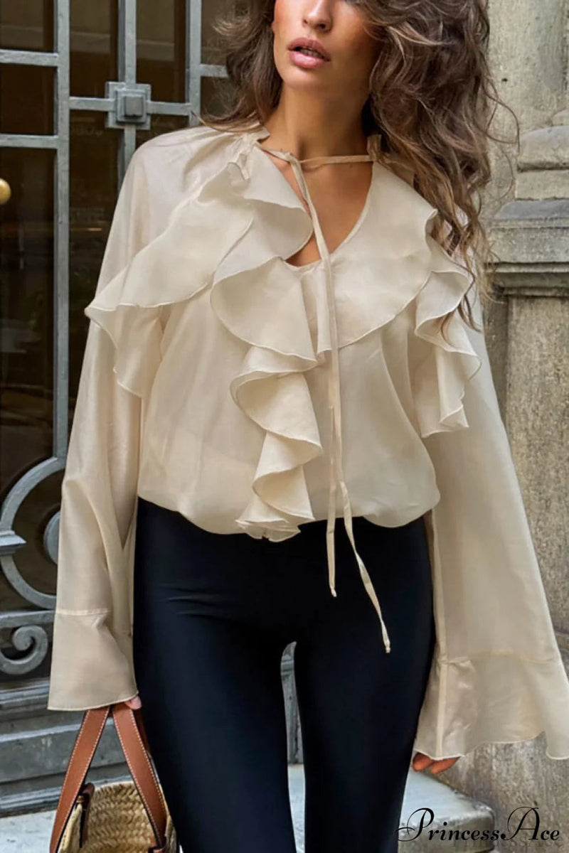 Tencel Ruffled Tie Double Layer Blouse