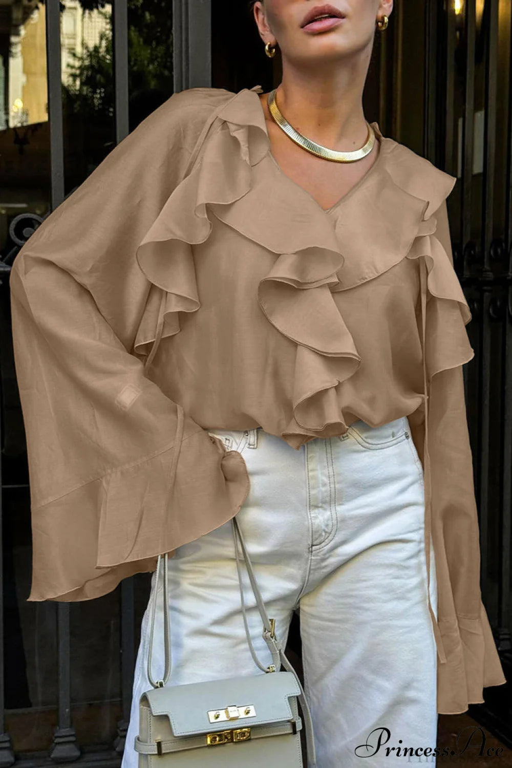Tencel Ruffled Tie Double Layer Blouse