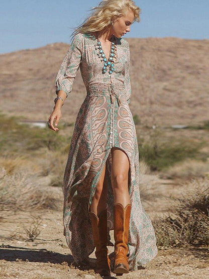 V-neck Chiffon Maxi Dress