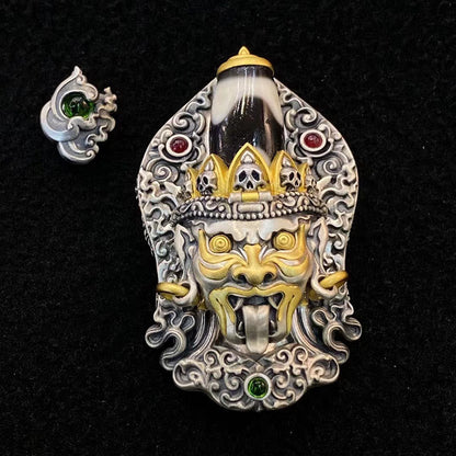Tibetan Zakiram Dzi Bead Necklace 925 Silver Pendant Protection
