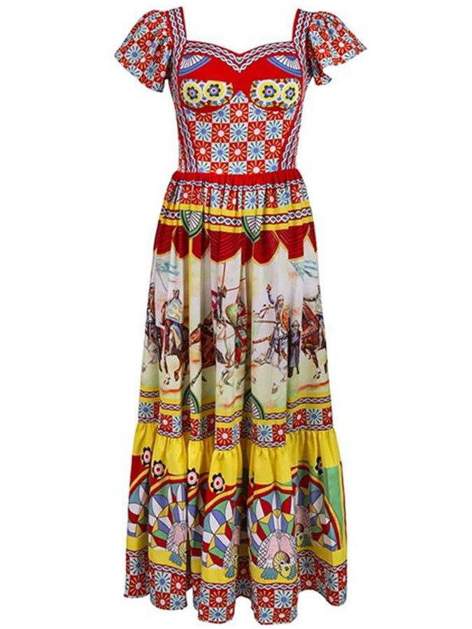 Short Sleeves Printed Maxi Dress