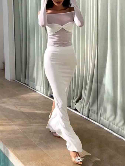 Mesh Paneled See-through Maxi Dress