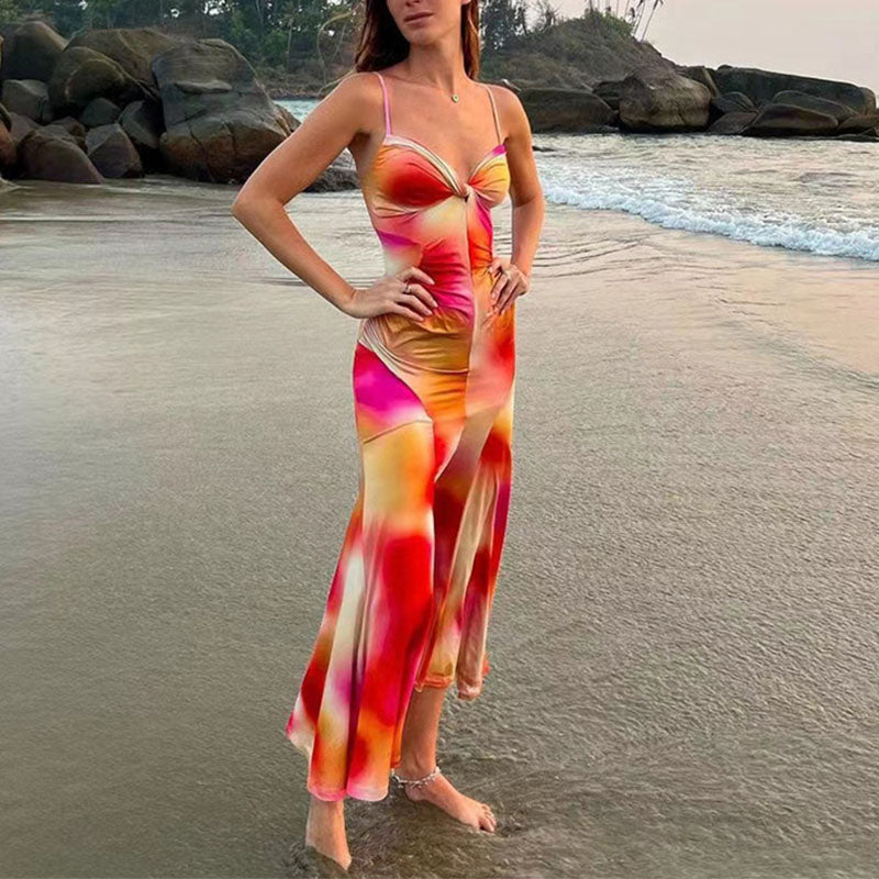 Printed V Neck Holiday Maxi Dress